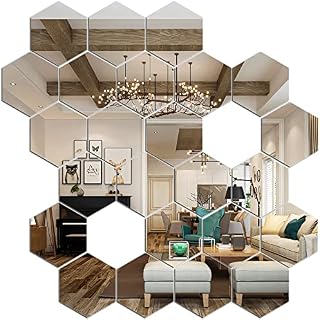 20*17*10 cm 24 Pcs Hexagon Mirror Wall Stickers, Acrylic Plastic Mirror Tiles Art Mirror DIY Mirror Sheet Mirror Setting Wall Sticker Decal Murals for Home Office Bedroom TV Background Gym Decor