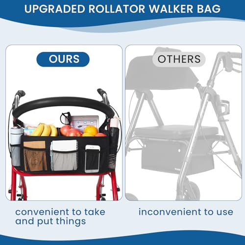 Image of Upgraded Rollator Basket, Large Walker Accessories Bag with Multiple Pockets, Rollator Accessories for Seniors Baskets for Rolling Folding Walker Easy to Use(Black)