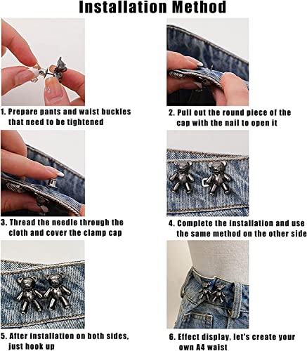 Image of 2pcs Cute Bear Button Pins for Jeans Adjustable Teddy Bear Button Pins Waist Buckle for Loose Jeans Pants, Detachable Buttons for Jeans Waist Buckle No Need Sewing Waist Tightener Clip (Bear Black)