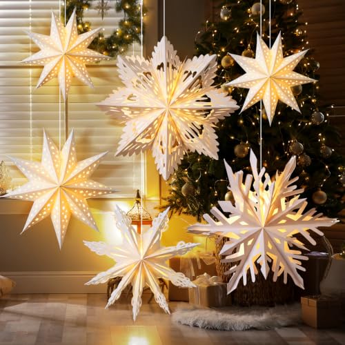 Image of Watersay 6 Pack Snowflake Paper Lantern LED, 18 x 14 x 10 Inch, Cute