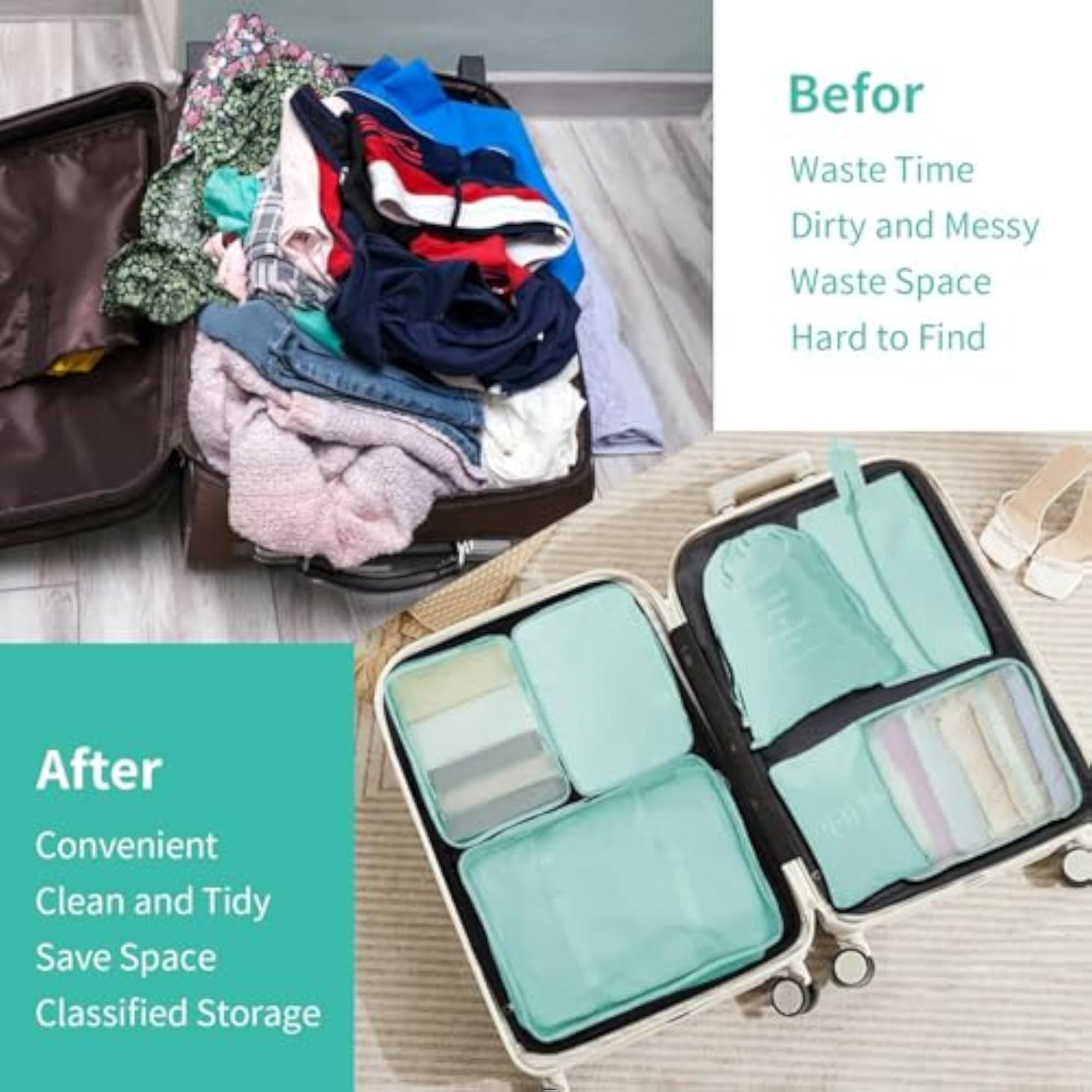 7Pcs Travel Organizer Pouch Packing Cubes Set
