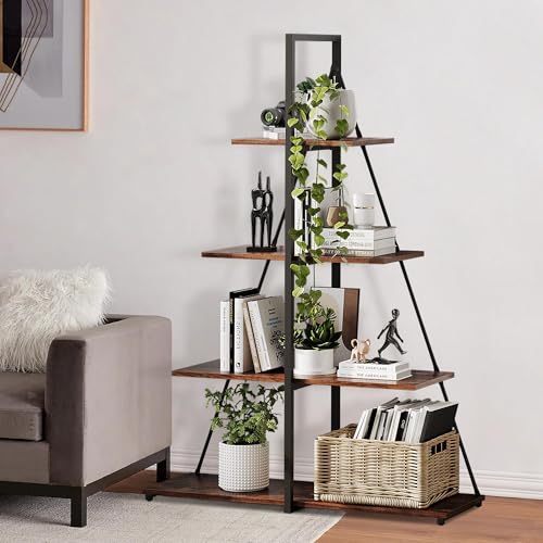 GarveeHome Multi-Purpose Ladder Shelf, 4-Tier Slim Bookcase Design, Space-Saving Storage Unit, Engineered Wood Organizer for Home Office, Bedroom Corn