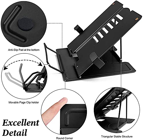 Image of VOLO Book Stand - Adjustable Foldable Metal Book Stand Holder, Stable Hands Free Reading, Portable Desktop Book Holder for Cookbooks Textbooks Sheet Music | Black