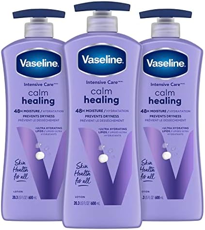 Vaseline Intensive Care Calm Healing Body Lotion for Dry Skin Lotion Made with Ultra-Hydrating Lipids and Lavender Extract to Heal and Restore Dry Skin 20.3 oz, Pack of 3