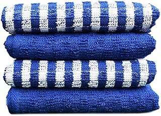 The Cotton Shop - 100% Cotton Terry Tea Towels - Set of 4 Tea Towels - Soft Durable and Absorbent Kitchen Towels - Machine Washable for Everyday Use - 45 x 65 cm Tea Towels for Kitchen (Blue)