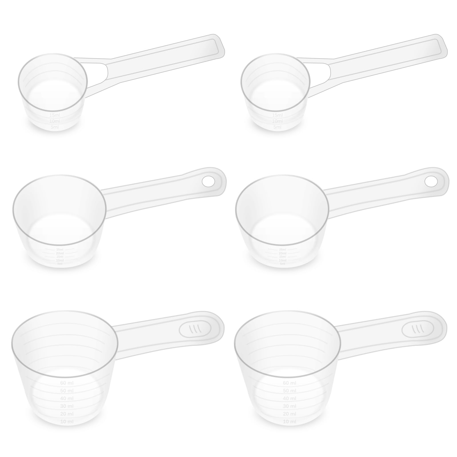 Lot De 4 Cuillères Doseuses Graduées 50 Ml - Transparentes, Manche 6,7 Cm | Pour Poudre à Laver, Protéines, Détergents - 13