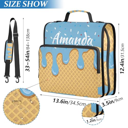 Image of Custom 3 Ring Zipper Binder Blue Ice Cream Personalized Name 1.5 inch Binders Large Capacity Multi Pockets for School Office Supplies