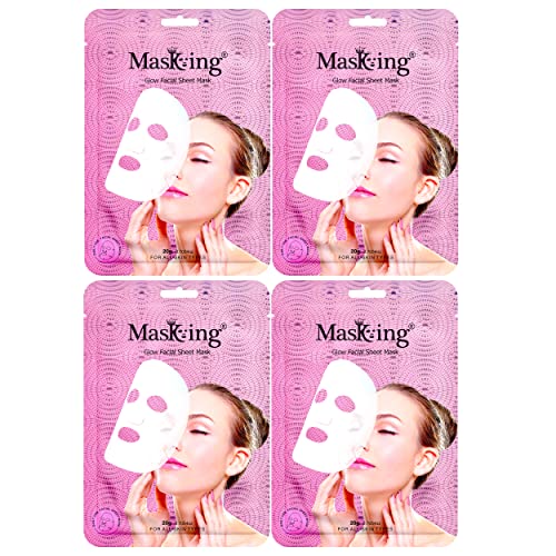 Image of Masking Sheet Mask for Glowing Skin - Glow Facial Sheet Mask for Brightening & Lightening | Deep Hydration | Suitable for All Skin Types | Pack of 4 (20g Each)
