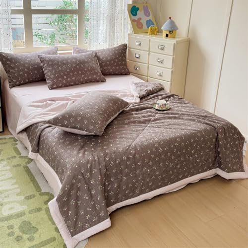 Colcha acolchado para cama de verano manta refrescante flores marrones 5