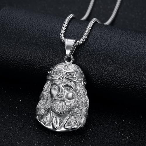 Gorgeous Stainless Steel Jesus Pendant Necklace with Cubic Zirconia Eyes Jesus Chain Religious Jewelry for Both Men and Women4