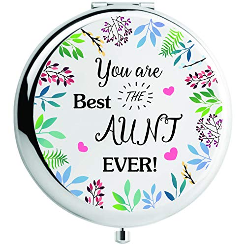 onederful Aunt Gifts from Nephew and Niece,Aunt Birthday Gift Ideas, Silver Compact Makeup Mirror Gift for Aunt, Thanksgiving Day, Christmas,Mothers Day Present for Aunt(Best Aunt)