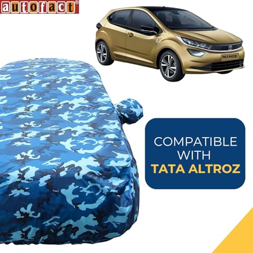 Image of Autofact 100% Waterproof Car Body Cover Compatible with Tata Altroz (2020 to 2023), with Mirror Pockets, 4 x 4 American Matty, Long Lasting Strong Durable Material, Camouflage Airforce Look