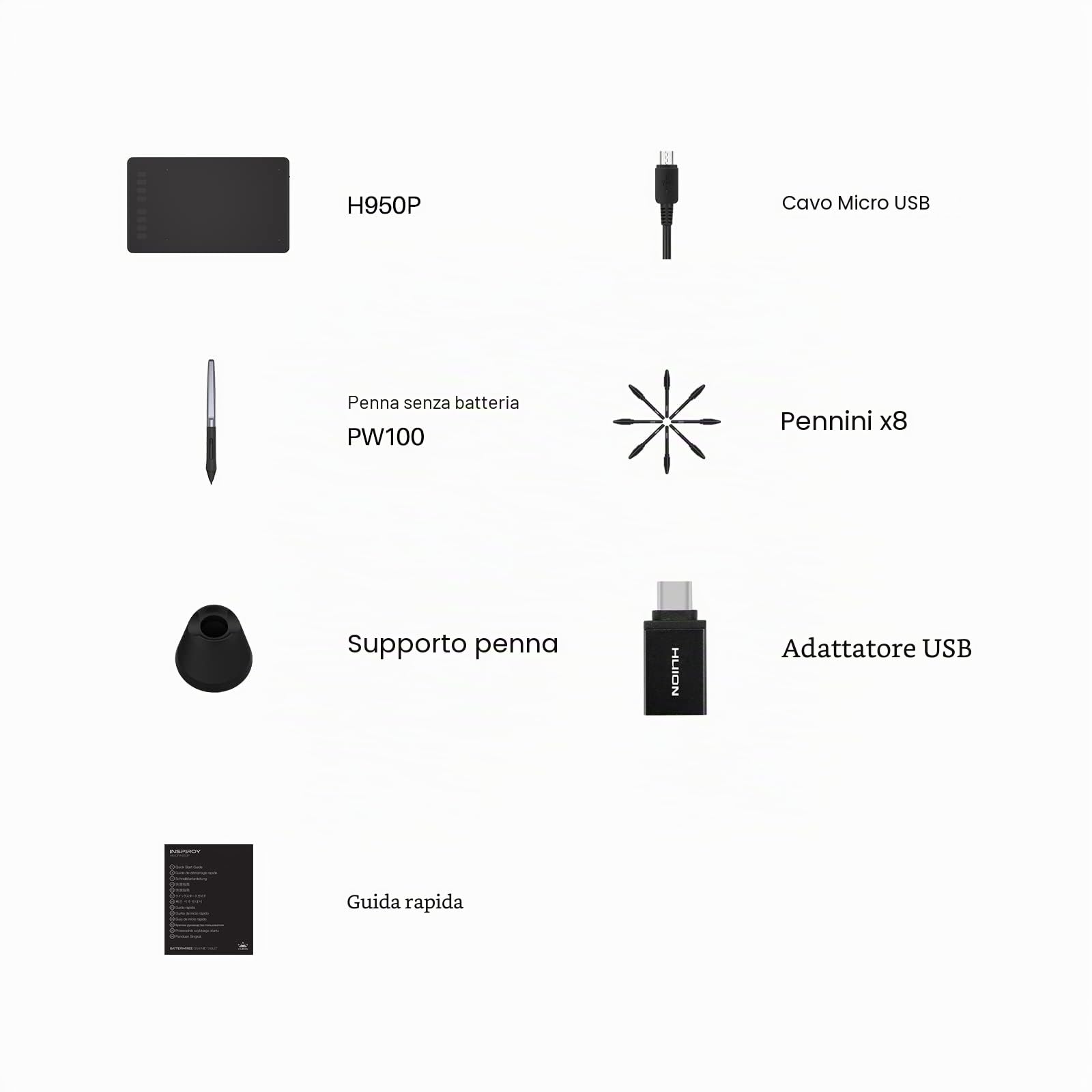 HUION H950P Tavoletta grafica senza batterie con funzione Tilt e 8192 livelli di sensibilità alla pressione della penna