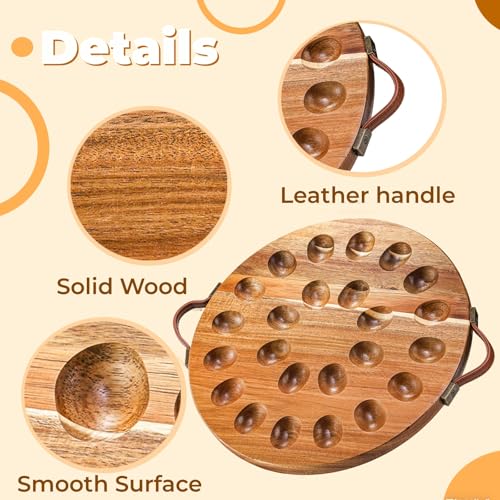Image of Hiceeden Acacia Wood Deviled Egg Platter with Handles for Easter, 24 Holes Round Deviled Egg Tray Container, Reversible Charcuterie Board Egg Plate Serving Tray for Countertop