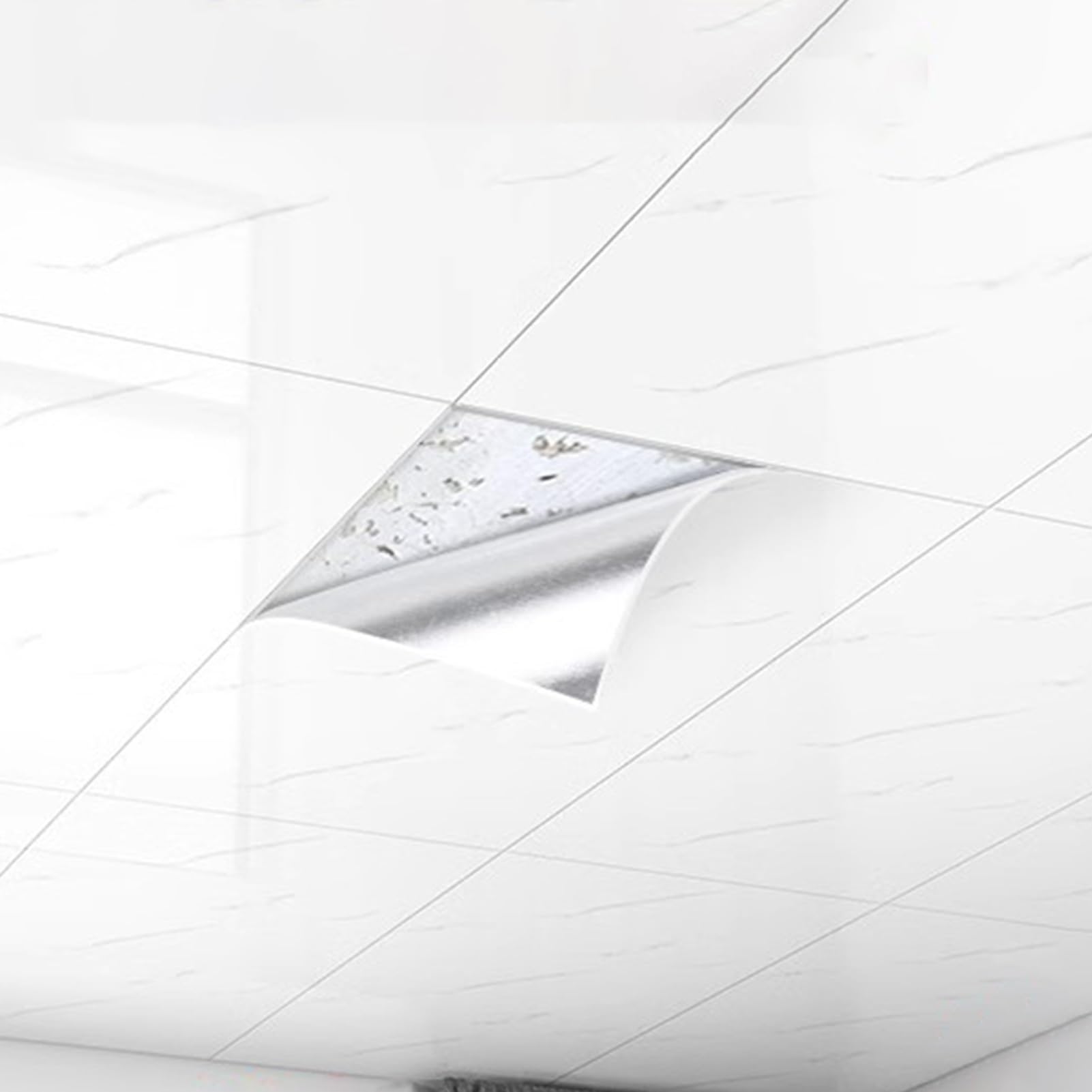 Self-Adhesive PVC Ceiling Tiles, Waterproof Peel and Stick Panels for Easy DIY Bathroom and Home Ceiling Upgrade