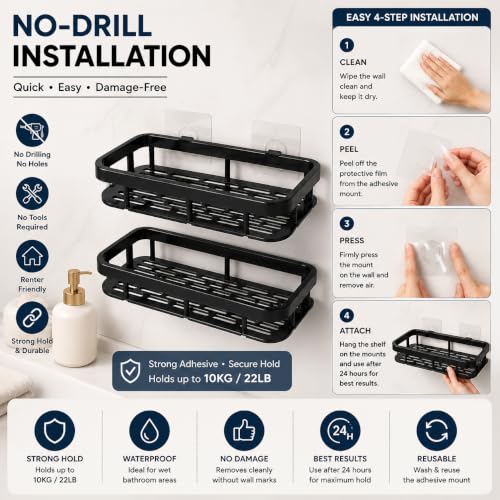 Image of TASMAX Bathroom Organiser Without Drill Suction Shelf No Drill Plastic Adhesive Suction Use Installation Transparent Pack of 1pcs (Block 2 PCS, Block Pock of 2)