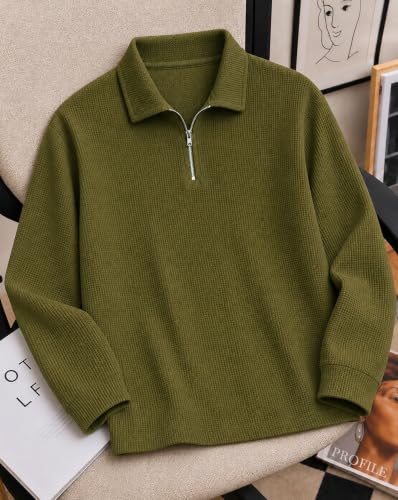 Image of AUSK Men's Waffle Knit Textured Full Sleeve Polo T-Shirt | Cotton Blend Regular Fit Zip Polo Neck Solid Smart Casual T Shirt for Men | Casual Wear, Travel & Weekend Wear Tshirt for Men