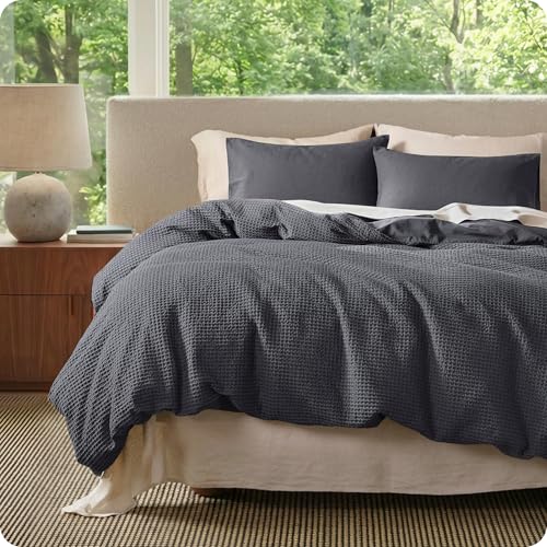 Image of Bedsure Cotton Duvet Cover King Size - 100% Cotton Waffle Weave Charcoal Duvet Cover, PureWoven Textured Breathable Bedding Comforter Cover for All Season, 1 Duvet Cover Only 104 inchx90 inch