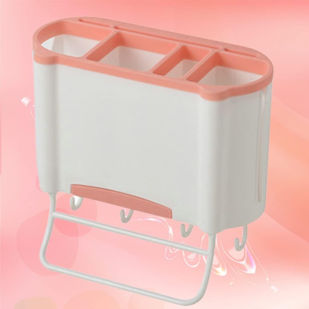 Multifunction 4 Hooks Kitchen Detachable Storage Rack Multi-Function Towel Trash Bag Knife Scissors Storage Shelf Punch Free Holder Pink