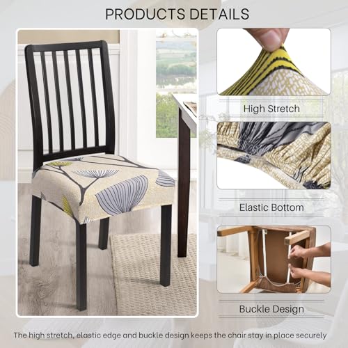 Image of SearchI Dining Chair Seat Covers Set of 6, Stretch Removable Chair Covers for Dining Chairs, Kitchen Chair Covers Protector(Dandelion Pattern)