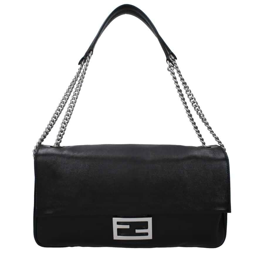 FENDI Baguette Chain Large Black leather bag