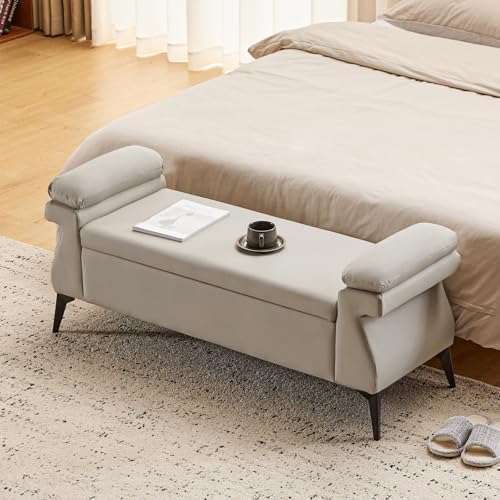 Ckaff Banc Bout de lit Banquette, Coffre de Rangement Ottomane Repose-Pieds Rembourré Pouf Pliable Banc de Chaussures 128 x 44 x 53 cm, Repose-Pieds pour...