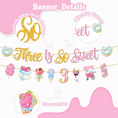 JUYRLE 3rd Happy Birthday Decorations for Girls- third pink birthday decorations, ice cream birthday party decor With Donut Banner Sweet Cake Topper 3rd Foil Balloon For Three Donut Themed Party by JUYRLE - Used condition - Image 2