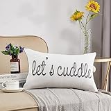 Sunkifover Decorative Rectangle Pillow Covers 12x20 Inches, Soft Solid Lumbar Pillowcase, Embroidered Rectangular Cushion Covers with Let's Cuddle Quote for Bed, Bedroom (Color Grey)