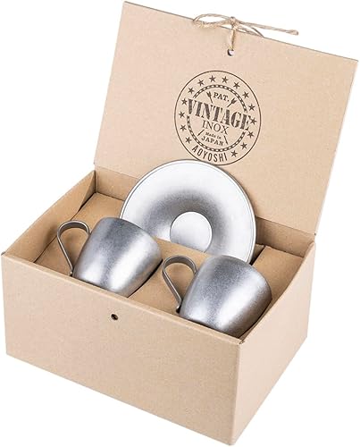 VINTAGEINOX Vintage Inox DW Cup & Saucer, Gift, Made in Japan, Cafe, Restaurant, Tea, Coffee, Stainless Steel, Aging, Unbreakable, Dishwasher Safe,