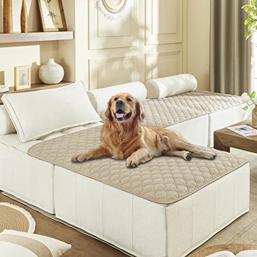 Image of gogobunny 3X Stronger Waterproof Pet Blanket, Scratch Proof Furniture Protector for Dogs Cats, Reversible Cover 40x50 Inch, Dark Beige