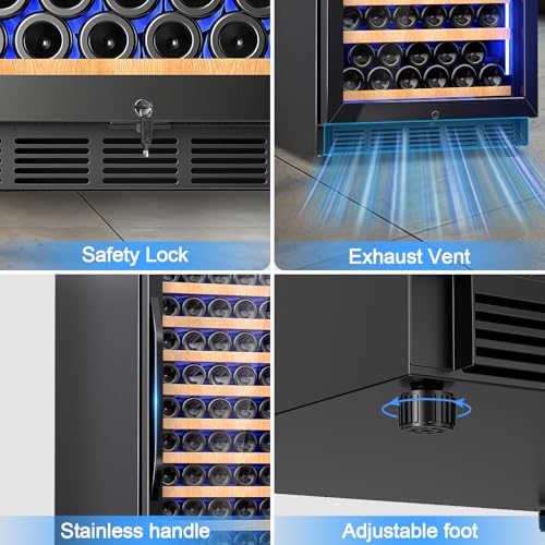 Image of 24 inch Wine Cooler Refrigerator Black, 24 Inch Wide Large Capacity Freestanding /Built in Wine Fridge for 154 Bottles with Safety Lock, Professional Wine Cellar with Glass Door