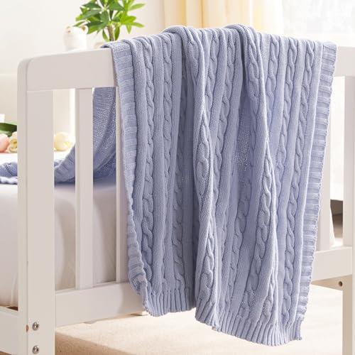 Image of NTBAY 100% Pure Cotton Cable Knit Toddler Blanket, Super Soft Warm Breathable 30x40 Baby Blanket for Crib, Stroller, Nursery, Travel, Newborn, 30x40 Inches, Light Purple