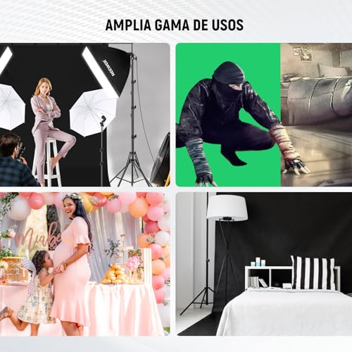NEEWER Kit de Iluminación de Fotografía con Fondos,2,6x3m Soporte de Fondo,5700K 800W Equivalente a 24W Bombillas LED Paraguas Softbox Iluminación Continua,Equipo de Estudio Fotográfico para Vídeo - imagen 2