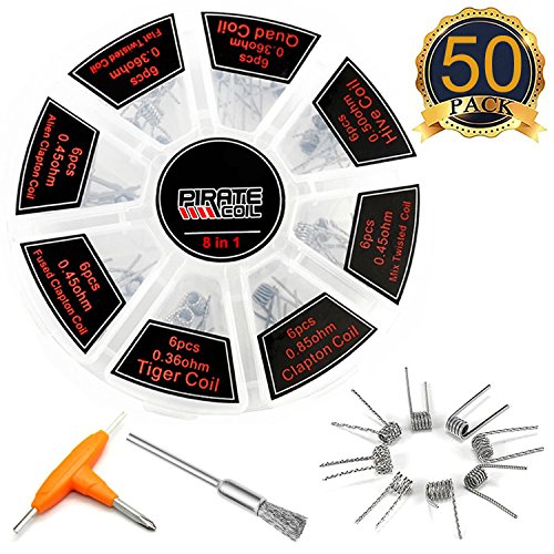 Prebuilt Coils Kit, Kanthal Wire with A1 Resistance Material for Craft Wire Projects, 8 in 1 Total 48PCS, Come with T-Type Screwdriver and Cleaning Brush