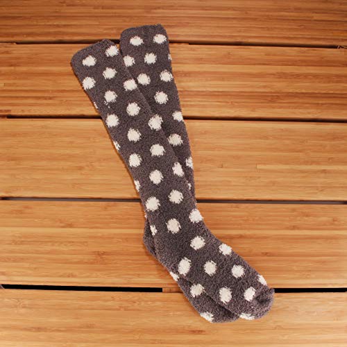 Image of BambooMN Women's Fuzzy Knee High Socks - Polka Dots and Solid Colors - 2 Sizes - 1 Pair Pack