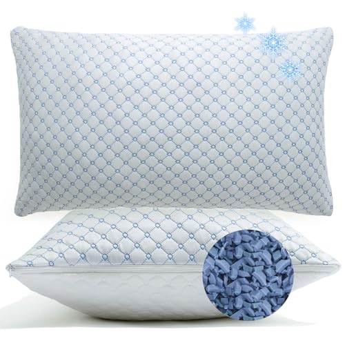 Yagamo Cooling Bed Pillows for Sleeping Set of 2, Shredded Memory Foam Pillows for Bed Queen Size 2 Pack, Adjustable Cool Pillow for Side, Back and Stomach Sleepers Neck Supportive