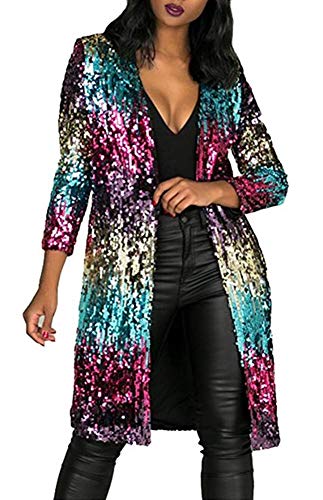 PROMLINK Women Sequin Cardigan Duster Coat Long Sleeve Outwear Sweater,M
