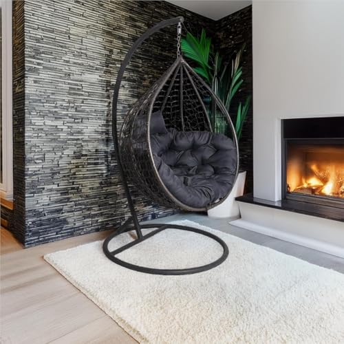 2mGoods Luxuriöser Hängesessel mit Gestell inkl. allergikerfreundlichem Kissen - Hängestuhl mit platzsparender runder Basis, ideal für kleinere Räume indoor und outdoor (Durchmesser 3mm Rattan - Grau) 2mGoods Luxuriöser Hängesessel mit Gestell inkl. allergikerfreundlichem Kissen - Hängestuhl mit platzsparender runder Basis, ideal für kleinere Räume indoor und outdoor (Durchmesser 3mm Rattan - Grau)