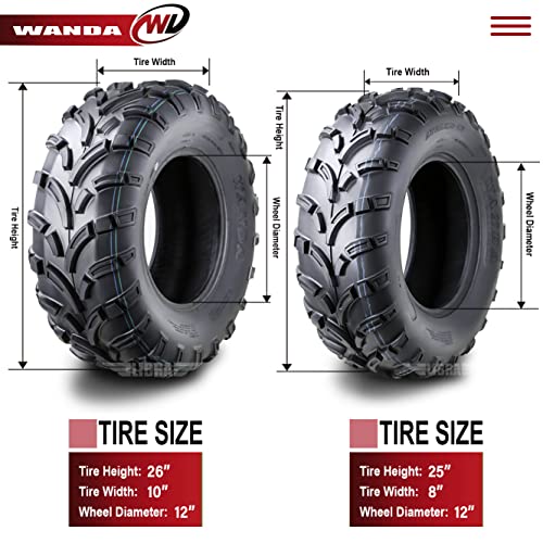 Image of WANDA Set 4 ATV Tires 25x8-12 25x8x12 F & 26x10-12 26x10x12 R 6PR P373 | Lite-Mud Series All Terrain Hybrid Agil & Versatile