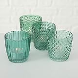  Boltze Teelichthalter Set Teelichtgläser Deko Windlicht Marilu Petrol 4X Glas