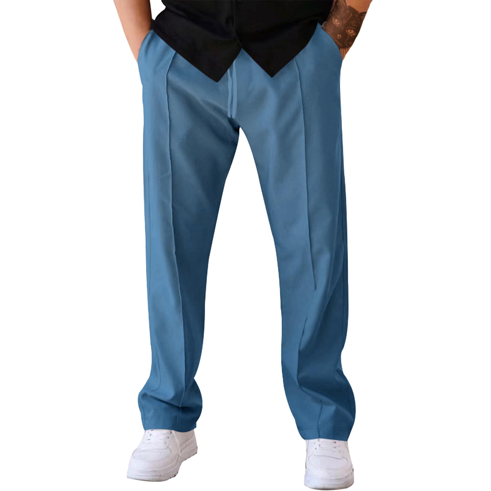 Mens Lightweight Solid Color Sweatpants with Pockets Elastic Drawstring Loose Fit Urban Casual Pants