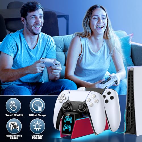 Image of Controller Charger Station Compatible with Play 5 Faceplates Edge & Dual Controller, 9 Lightings P 5 Accessories Charging Station, P 5 Dock Stand with LED Indicator & On-Off Switch, Volcanic Red for PlayStation Consoles