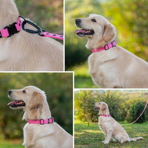 Image of Adil's Biothane Waterproof Dog Collar, Dog Leash & Collar Leash Combo | Heavy Duty TPU Coated Webbing | Adjustable Quick Release Buckle | Odour Resistant (Pink, M-18, Collar & Leash Combo)