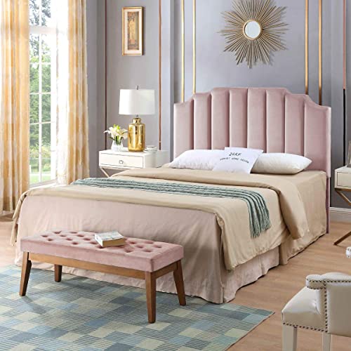 24Kf Upholstered Velvet Tufted Headboard Vertical Channel Design Queen/Full-60262-Q-Pink #TOP4