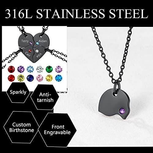 U7 BFF Necklace for 2/3/4/5/6 Women Girls Stainless Steel Personalized Family/Sibling/Friendship Jewelry Set Custom Best Friend Name Engrave Heart Puzzle Matching Pendant Necklaces