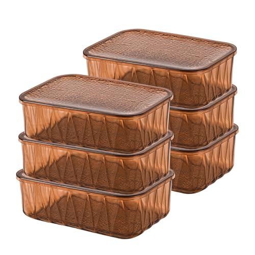 Image of Kuber Industries 6 Pcs Acrylic Stackable 4600 ml Kitchen Food Storage Container for Home with Lid | Freeze Organizer Items and Storage Organizer Box for Snacks and Dry Fruits | Brown
