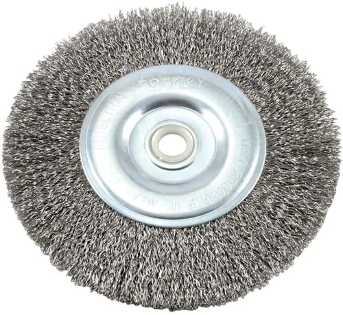 Forney 72745 Wire Bench Wheel Brush, Coarse Crimped with 1/2-Inch and 5/8-Inch Arbor, 6-Inch-by-.012-Inch image 2