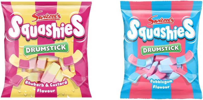 Squashie Drumstick Soft Candy Chews – BUNDLE | Vareity of flavours | Imported from UK – Pick Your Favorite Flavours (Squashie Drumstick Soft Candy Chews – Rhubarb + Bubblegum – 2 Pack – Imported from UK)