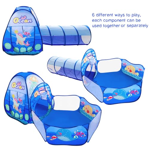 Image of PigPigPen 3 in 1 Kids Play Tent with Tunnel, Ball Pit, Basketball Hoop for Boys & Girls, Toddler Pop Up Playhouse Toy Baby Indoor /Outdoor, Gift Year Old Child (3 Tent)