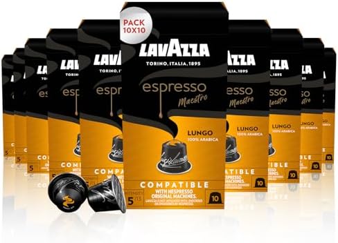 Lavazza, Espresso Maestro Lungo, 10 x 10 Aluminiumkapseln, kompatibel mit Nespresso* Originalmaschinen